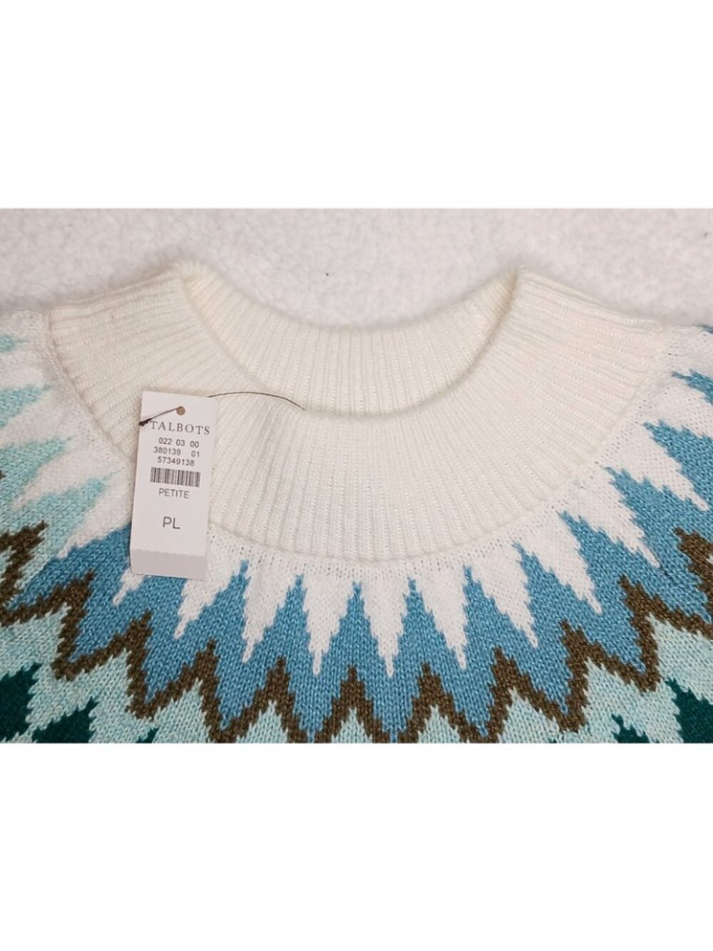 NWT TALBOTS Petite Large PL Mockneck Chevron Fair Isle Nordic Sweater Ice Green - Picture 4 of 8